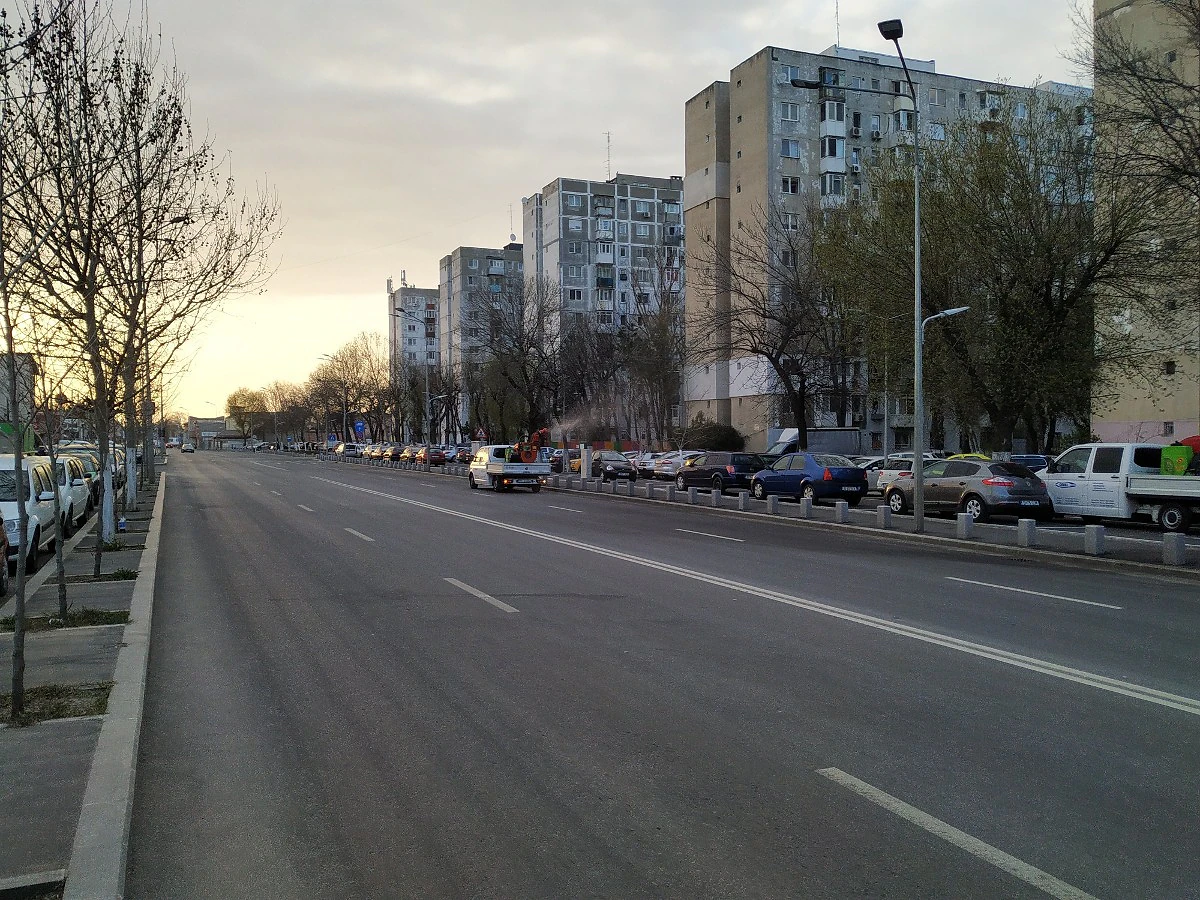 Empty street in Bucharest Romania during coronavirus pandemic lockdown