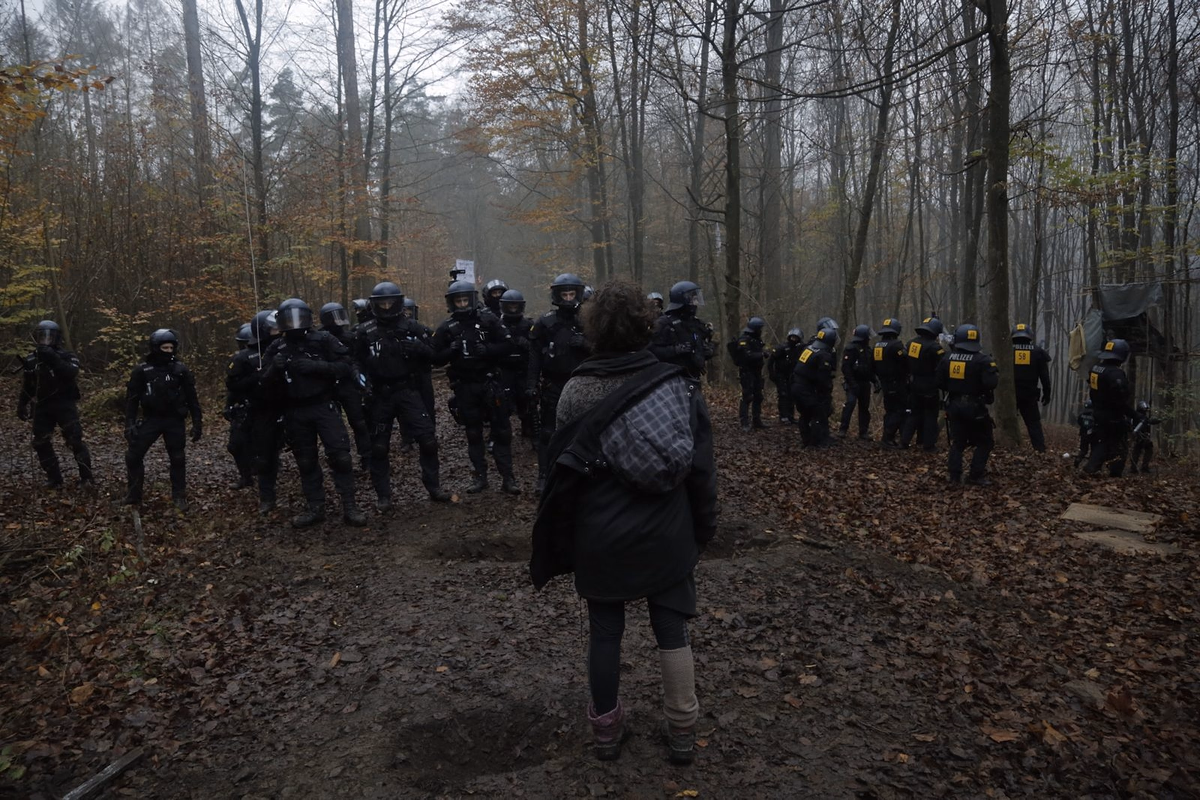 V Dannenrodském lese stále vzdoruje policejnímu vyklizení několik vesniček v korunách stromů 3 pp1