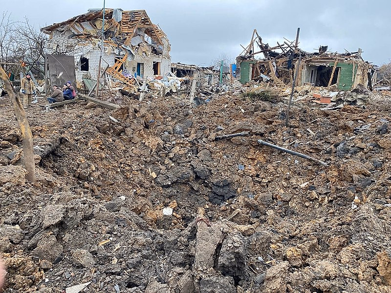 Destruction by Russian attack of peasant village of Yakovlivka in Kharkiv