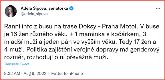 Muži si plánují dálnice, ženy hromadnou dopravou doprovázejí děti či starší příbuzné 1 Obrázek1
