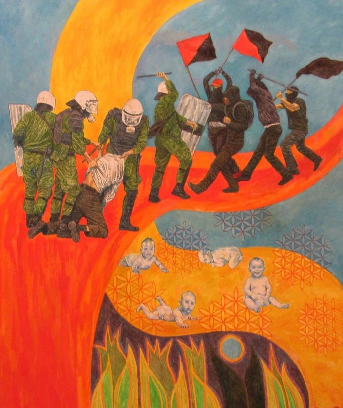 „Bránit svobodu bez dogmat.“ Na záporožské frontě padl ukrajinský umělec a anarchista Davyd Čyčkan 5 Vsichni jsou nejdriv detmi olej na platne 2013 1