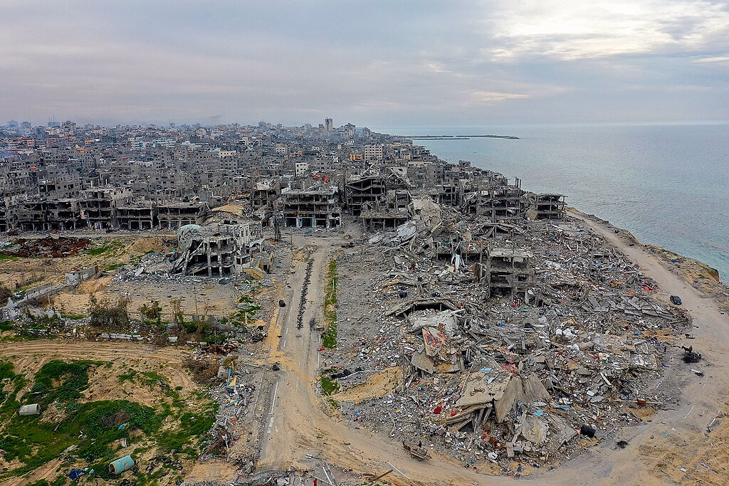 Aerial view of destruction in Beach refugee camp Gaza Strip